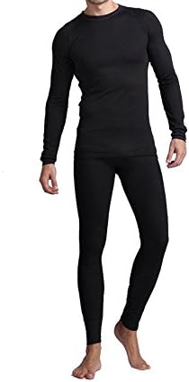 Long Johns For Men, Soft Cotton Shirt/Pants 2PC Waffle Thermal Set (Small, Black)