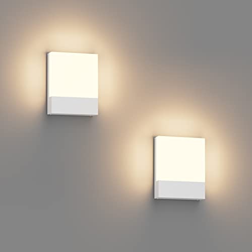 Klighten 2 Pieces 24W LED Wall Lamp Outdoor/Indoor, IP65 White Wall Sconce, Modern Aluminium Wall Light for Gardens, Hallways, Terraces, 1500 Lumen, Warm White 2700K-3000K