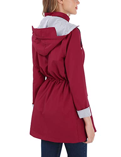 OUTAD Women's Rain Jacket Windbreaker Lightweight Waterproof Raincoats Outdoor Hooded Trench Coats Dark Red