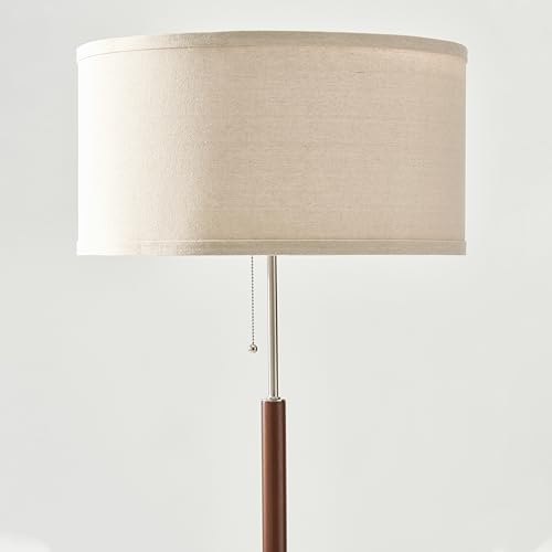 Brightech Carter LED Floor Lamp, Drum Shade with Walnut Wood Finish, Great Living Room Décor, Mid-Century Light for Living Rooms & Offices, Mid Century Modern Lamp for Bedroom