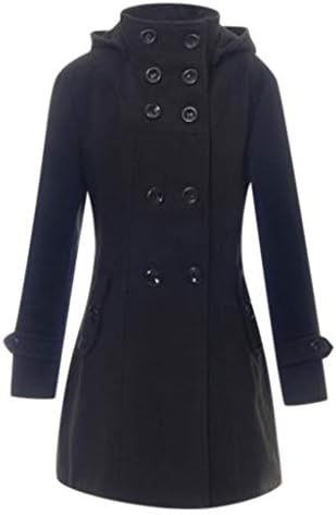 Mosstars Womens Overcoat Autumn Winter Ladies Button Hooded Long Jackets Casual Solid Color Long Sleeve Coats Outwear