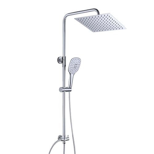JOHO Edelstahl Duschset ohne Armatur, Chrom Duschsystem Wassersparend mit Regenduschset, Duschgarnitur, Handbrause mit 3 Strahlarten, Überkopfbrause e