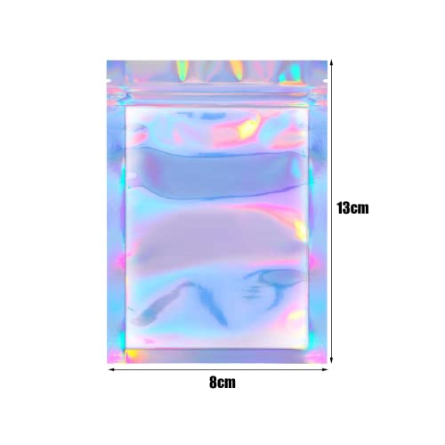 ELECDON 100PCS Ziplock Bag Creative Holographic Flat Multi-use Jewelry Bag Cosmetic Bag Packaging Bag (M)