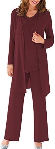 Aesido Women's 3 Pieces Pant Suits Formal Mother of The Bride Dresses Chiffon Long Sleeves Outfit for Wedding Groom 2019