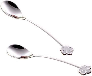 Coffee Spoons, Gift Spoons with Creative Curved Handle, UTours 304 Stainless Steel Plum Spoon Suitable For Lover, Friends, Family, Party, Wedding, Birthday, 2 Pcs(Silver)