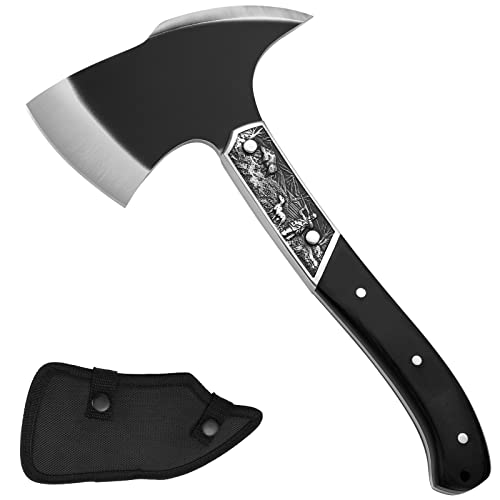 GVDV Camping Hatchet, 12” Full Tang Survival Axe with Sheath, Carbon Steel Tactical