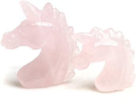 Natural Quartz Crystal Unicorn About 2-2.5'',Healing Energy Carved Ornament Gemstone(Pack of 2) (Rose Quartz)