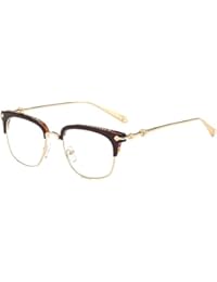 Shiratori Classic Vintage Retro Half Frame Horn Rimmed Clubmaster Optics 50mm Clear Lens Glasses Brown