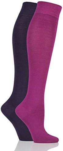 Ladies 2 Pair Sockshop Plain Bamboo Knee High Socks
