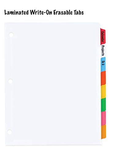 3 Ring Binder Dividers with 8 Color Tabs, Laminated Write-On Erasable Tabs, Tear Resistant Reinforced Binding Edge - 8.5" x 11" Letter Sized - 4-Pack