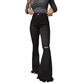 Willow Boutique Farrah Distressed Flare Jeans for Women – Trendy & Casual High Waisted Bell Bottom Pants for Women - Black