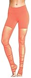 Jescakoo Women's Sexy Mesh Splice Ribbed Foot Length Yoga Leggings S-XL