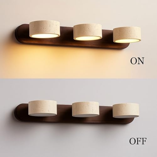 Lámpara de pared LED estilo asombro japonés Wabi-Sabi con pantalla de piedra natural,Aplique vintage giratorio,Lampara de pared espejo de baño,iluminación para cocina,comedor,tocador (A, 3 cabezas)