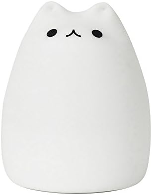 Children Night Light LED Cute Cat Silicone Lamp, SCOPOW Portable Multicolor Kids Bedside Lights, USB Rechargeable Warm White/7-Color Changing Sensitive Tap Control Night Light for Baby Bedroom Birthday Gift