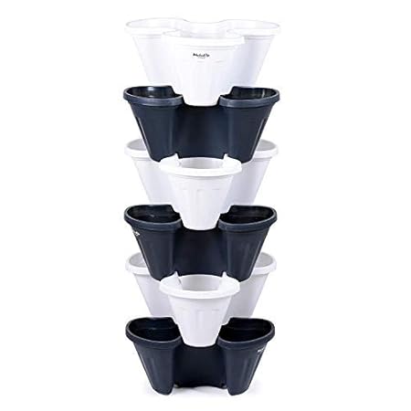 POTS4NATURE Plastic Stack-A-Pot Decorative Pots for Garden, Indoor & Outdoor Planter for backyards, Balconies and patios (White and Grey) 6 Piece