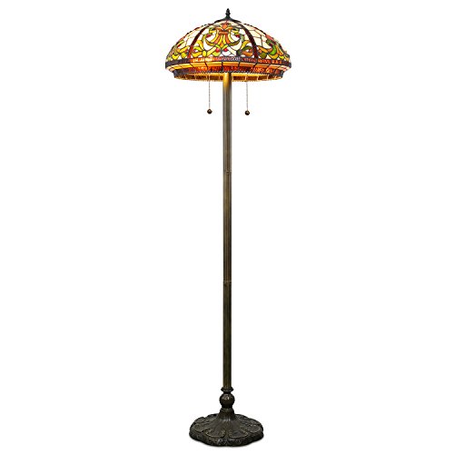 Serena d'italia Baroque Tiffany Style Floor Lamp, Mosaic Stained Glass Floor Lamps, Rustic Standing Lamp, Double Pull Chain (Yellow, Red, Green)