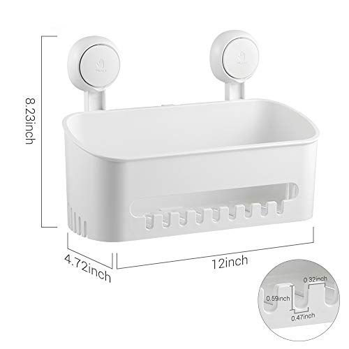 Teletrogy Suction Cup Shower Caddy No Damage Shower Wall Caddy for Shampoo Conditioner Plastic Bath Shelf Storage Organizer Rustproof Shower Caddy Basket for Kitchen & Bathroom Accessories White