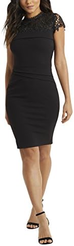 LIPSY Womens Lace Top Pleated Bodycon Dress Black US 0 (UK 4)