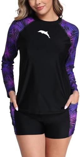 Amazon.com: SEYUTWET Women Rash Guard Long Sleeve 3 Piece Swimsuit