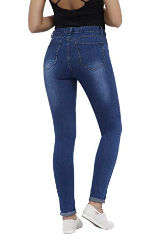 Women's High Waisted Butt Lift Stretch Ripped Skinny Jeans Distressed Denim Pants Blue 35 US 14 - Thumbnail 4