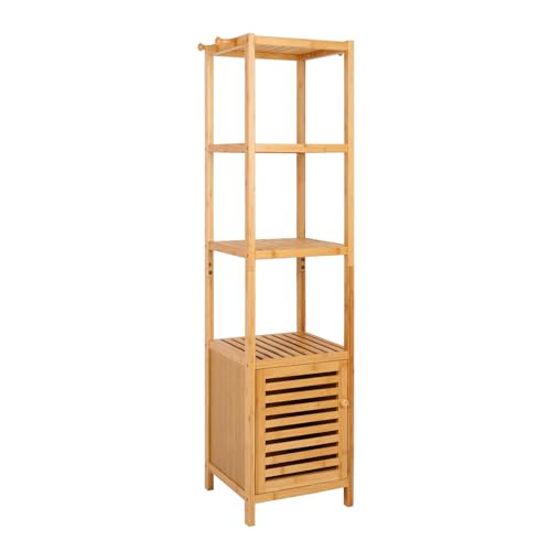 medla Bamboo Bathroom Storage Floor Cabinet: 4 Tiers Multifunctional Floor Shelving Unit Bathroom Floor Cabinet Natural Floor Shelf Free Standing Tower Corner Rack for itchen Living Room Bedroom