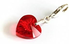 Lovely Red Colour Crystal Heart Clip On Charm 925 Sterling Silver