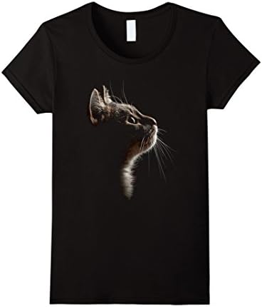 Womens Cool Realistic Graphic Design Cat Face T-shirt Medium Black