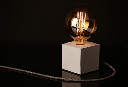 Concrete Lamp "The Cube" White concrete table lamp with grey textile cable and extra large Edison bulb
