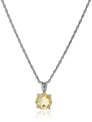 Sterling Silver Round Citrine Pendant Necklace