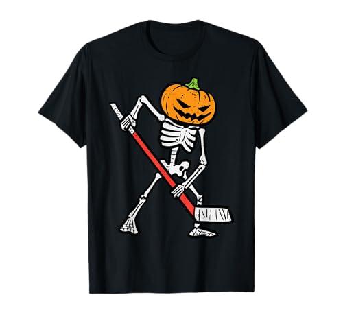 Halloween Pumpkin Skeleton Ice Hockey Costume Men Boys Kids T-Shirt