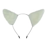 E-TING Cat Fox Long Fur Ears Hair Clip Headwear Headband Cosplay Halloween Costume Orecchiette (White with White inside)