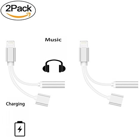 2Pack 2in1 iPhone 7 Adapter / Lightning Adapter, for iphone 7 / 7 plus [iOS 10.3 and above Compatible] Lightning to 3.5mm Headphone Jack Audio &amp; Charger [ Music Control]