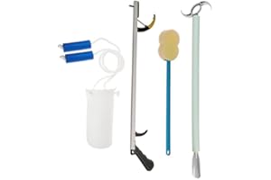 Cubii Health Hip Kit 8, Includes 28" Reacher, 24" Dressing Solution Stick, Flexible Sock & Stocking Aid, & Long Contoured Scrub Sponge, 4-Item Self-Care Pack for Those with Trouble Bending