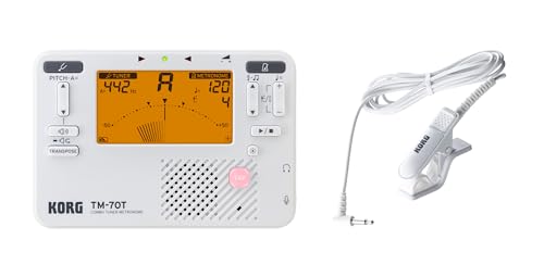 Korg TM70 Kombiniertes Metronom und chromatisches Stimmgerät mit Kontaktmikrofon – Weiß