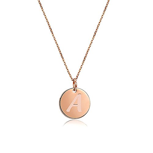 MAOFAED Initial Necklace Rose Gold Initial Disc Necklace Alphabet 0.47" Disc Pendant Necklace 18" (A)