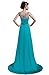 Dlfashion Women's Scoop Neck Sweep Train Beaded Chiffon Dress