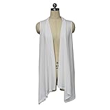 Lusiyu Women's Slim Fit Sleeveless Open Front Cardigan Vest Asymmetric Hem XL White