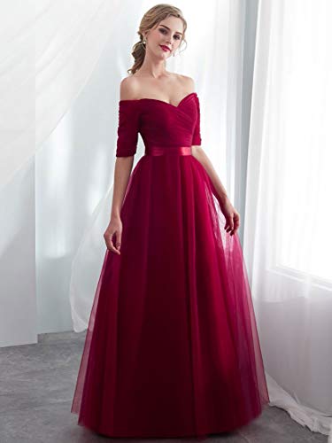 Beauty-Emily Evening Dresses Tulle Long Bridesmaid Dress for Wedding Party Formal Prom Gown Color Burgundy, Size US10 - Thumbnail 4