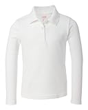French Toast School Uniform Girls Long Sleeve Polo Interlock with Picot Collar, White, Small (6/6X)
