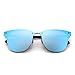 JIM HALO Rimless Mirrored Sunglasses Women Men One Piece Horned Rimmed Glasses (Black Frame/Mirror Blue Lens)