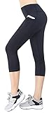 Flatik Women's Yoga Capri Legging Big Side Pocket Non See-through Fabric