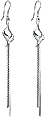 Classic Sterling Silver Twist Linear Tassel Earrings for Women Girls