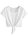 SweatyRocks Women's Loose Short Sleeve Summer Crop T-shirt Tops Blouse White#5 M