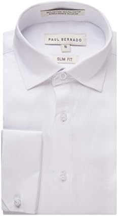 Paul Bernado Boy's 2205SLFC Slim Fit French Cuff Pique Design Dress Shirt - White - 18
