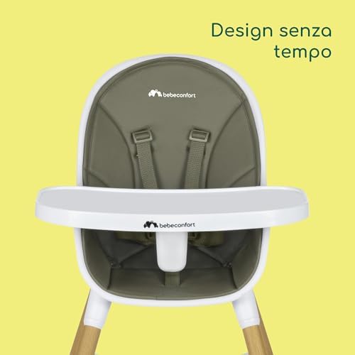 Avista seggiolone pappa evolutivo che si trasforma in sedia bambino, con imbottitura e vassoio, dai 6 mesi, portata 30 kg, Mineral Green