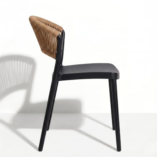 MARCOLO Chair Without Arms, Outdoor Plastic Dining Chair, Weather & UV Resistant Patio Chair for Balcony, Garden, Kitchen & Indoor Outdoor Use, Modern Rope-Style Design, 41x53.5x82cm (Black)
