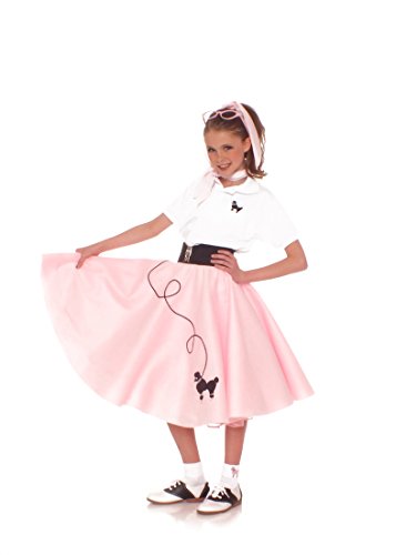 Hip Hop 50s Shop 4 Piece Child Poodle Skirt Costume Set, Size Large Light Pink