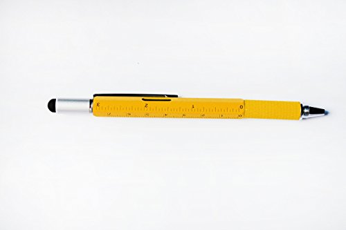 6 in 1 Multitool Pen with Gift Box - Includes 1 Ballpoint Pen, Universal Stylus Pen, Ruler,Flat and Phillips Screwdriver Bit, Level Gauge - The Perfect Multi-Function Gadget (Yellow) - Thumbnail 2