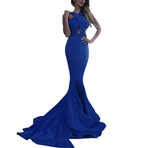 〖Shusuen〗 Women Sleeveless Sexy Cross V Neck Evening Party Lady Floor-Length Mermaid Formal Costumes