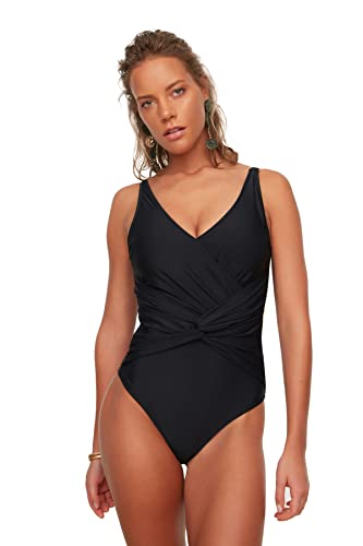 Trendyol Traje de baño de Punto Liso, Negro, 34 para Mujer